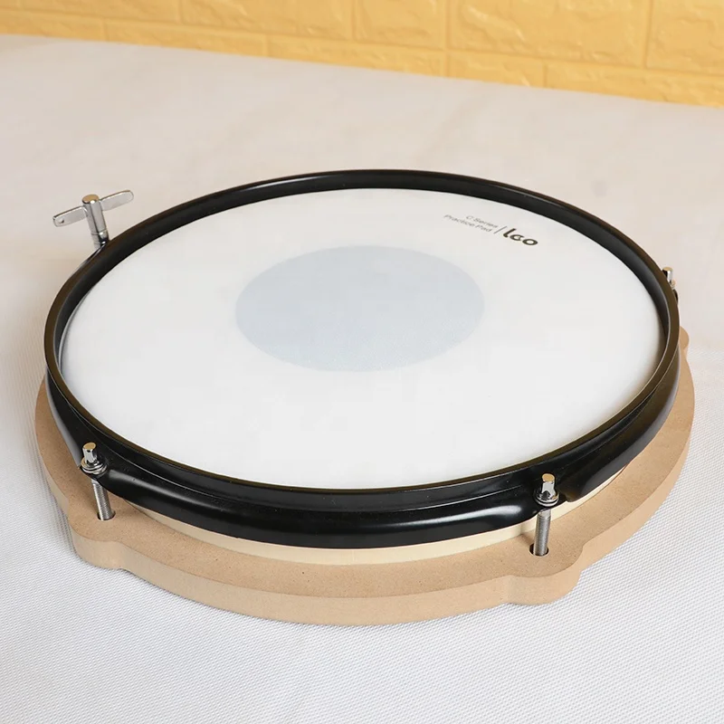 Tunable 12 inch Silent Drum Practice Pad with Wooden Base and Steel Frame