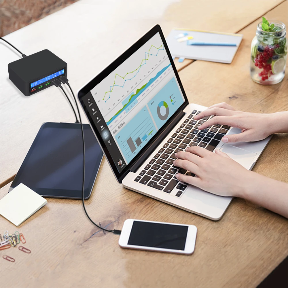 Зарядное устройство ilepo 818 USB 50 Вт QC 3,0, розетка питания с ЖК-дисплеем, 4 порта, Смарт Usb, быстрое зарядное устройство, настенный адаптер, зарядная станция, зарядное устройство USB