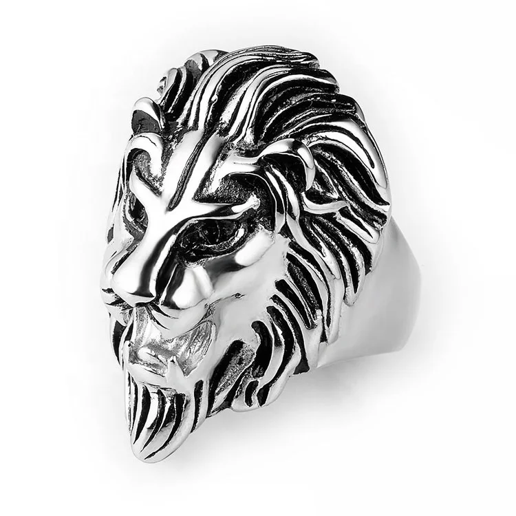Custom Wholesale Fashion Animal Jewelry Stainless Steel Gold Plated Lion Head Finger Ring For Men