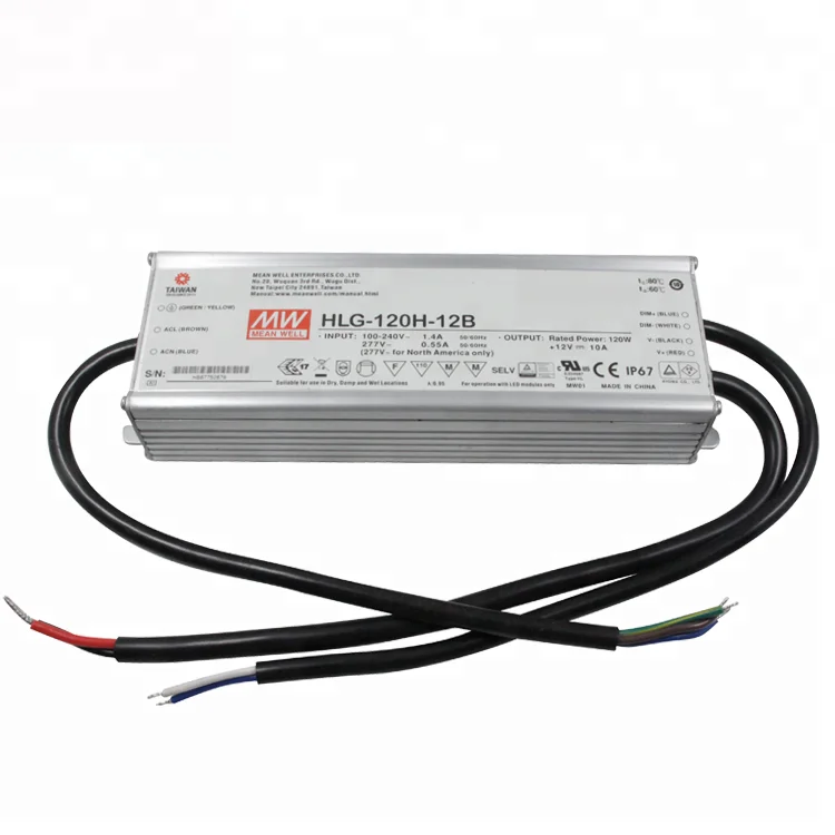 Постоянное напряжение и постоянный ток Meanwell 120 Вт 12 В 10A HLG-120H-12A светодио дный питания