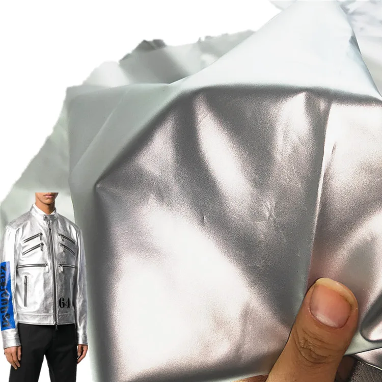 Серебристая ПУ покрытая искусственная кожа нейлон пухозащищенная куртка ткань