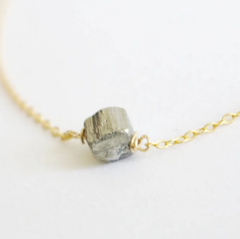 Pyrite with Raw Crystal Choker Dainty Gemstone Pyrite Necklace