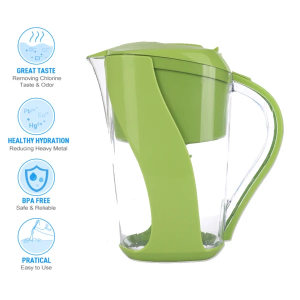 Alkaline water filter pitcher with high PH+9.5 consisting of ion exchange resin, tourmaline, mineral balls and carbon