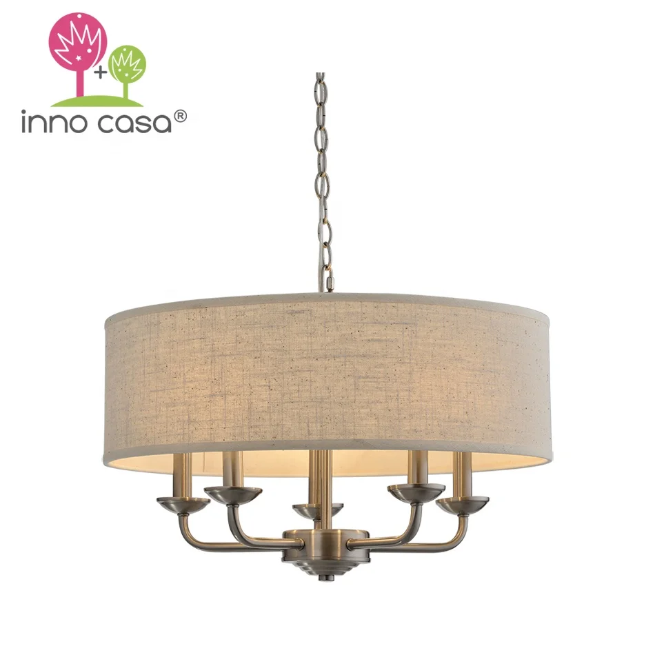 New Design Modern Iron & Fabric Shade Pendant Lamp for Home Decoration with Candle Drips Lampholder & Chain