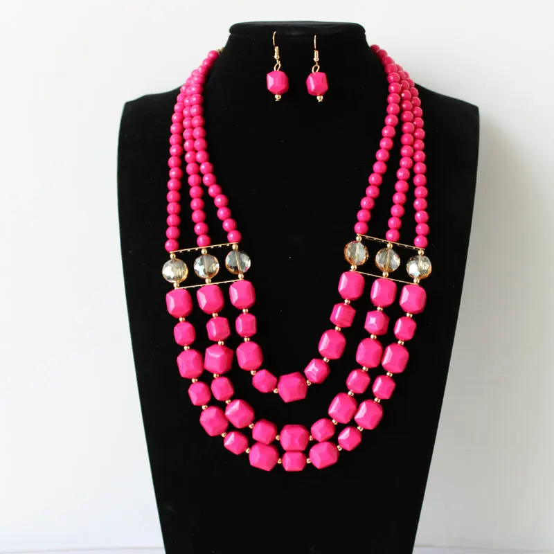 2019 New design african women statement costume colorful beaded necklace set jewelry