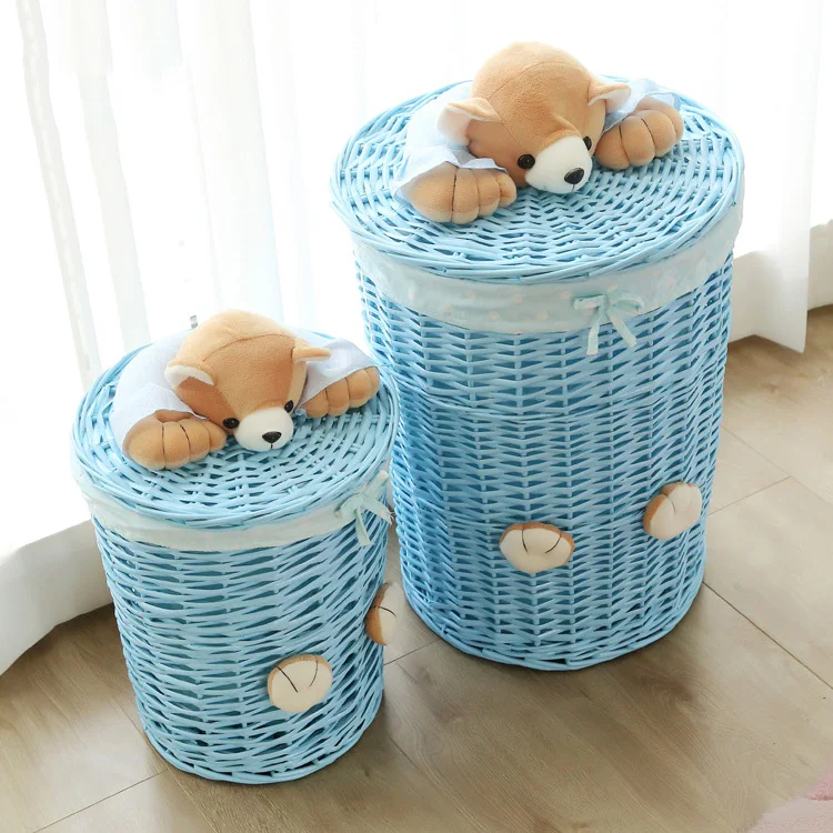 400148 China factory  Round rattan Collapsible Laundry hamper foldable  wicker laundry basket for dirty clothes washing cloth