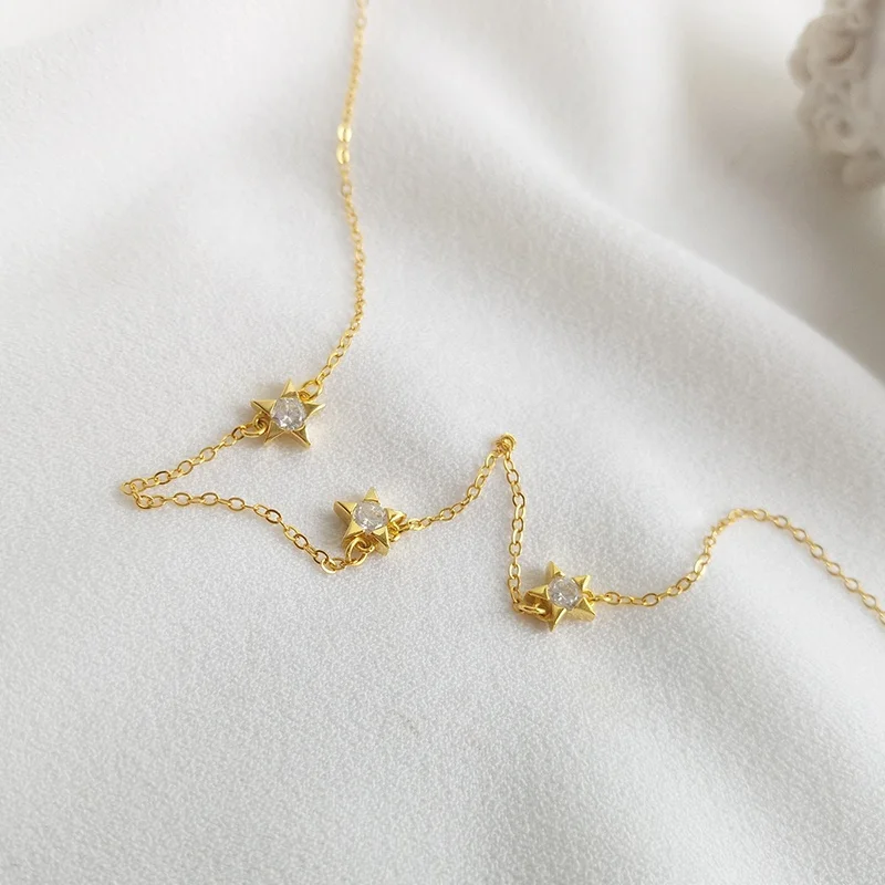 Bijoux Femme Minimalist Star Choker 925 Sterling Silver Jewelry 18K Gold Plated Star Necklace Chokers