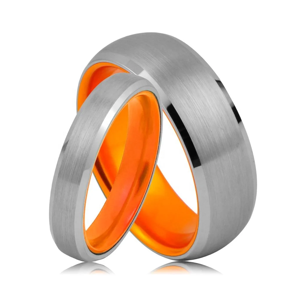 
Dome Brushed Orange Aluminium Tungsten Rings Jewelry 