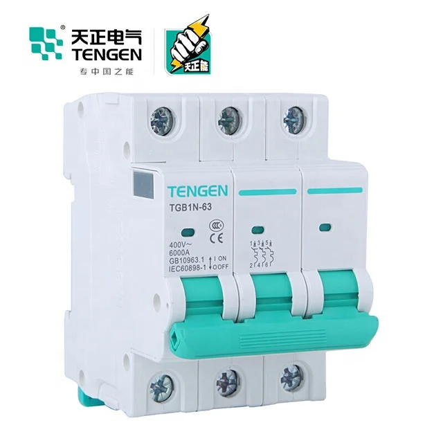 TENGEN Brand TGB1N-63 3P Miniature MCB Switch 24v 16 Amp RCCB Circuit Breaker