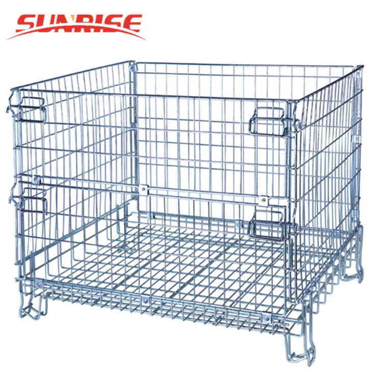 Складной контейнер из оцинкованной проволочной сетки, распродажа металлических ящиков для хранения