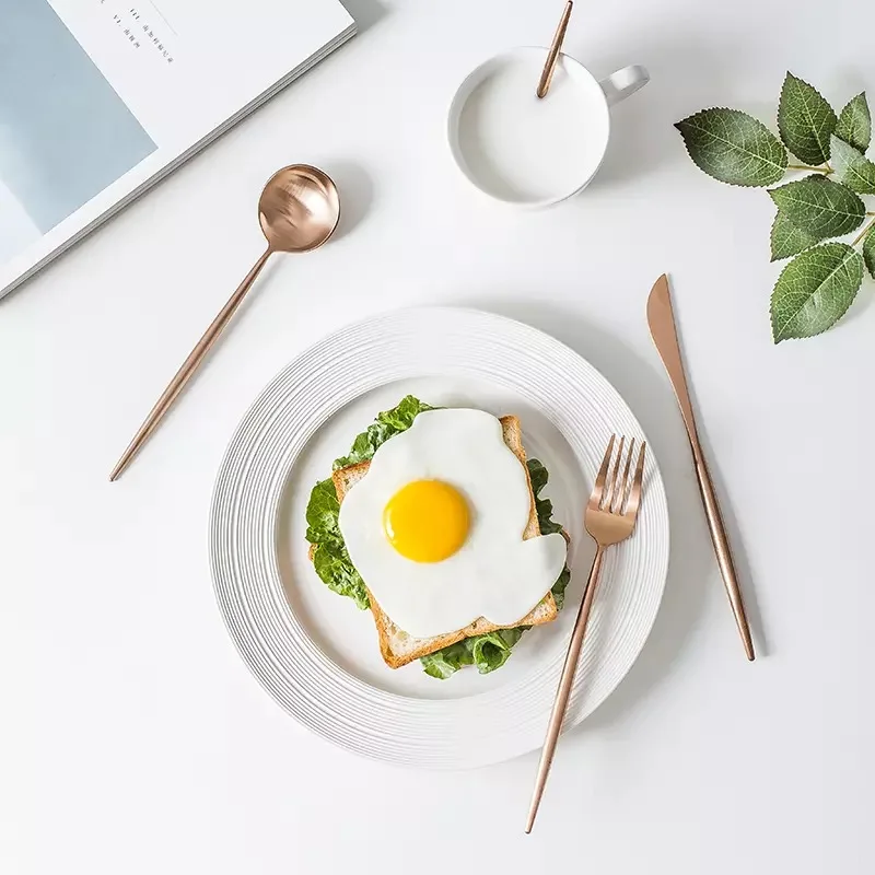 Copper Metal Flatware Stainless Steel  Spoon Fork and Knife Sets Matte Rose Gold Cutlery