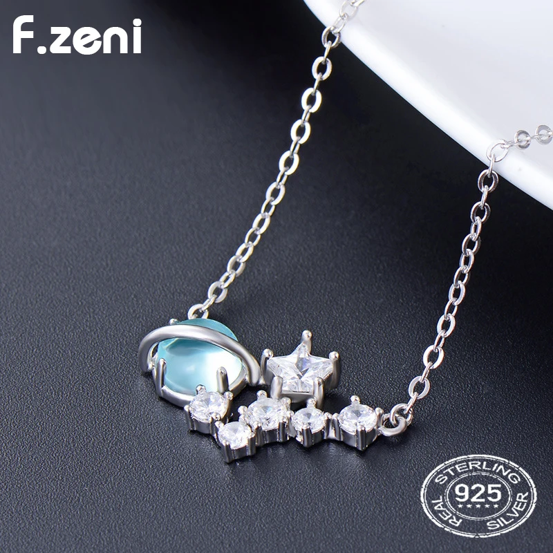 Dainty women jewelry astrology star saturn shape 925 Sterling silver planet necklace