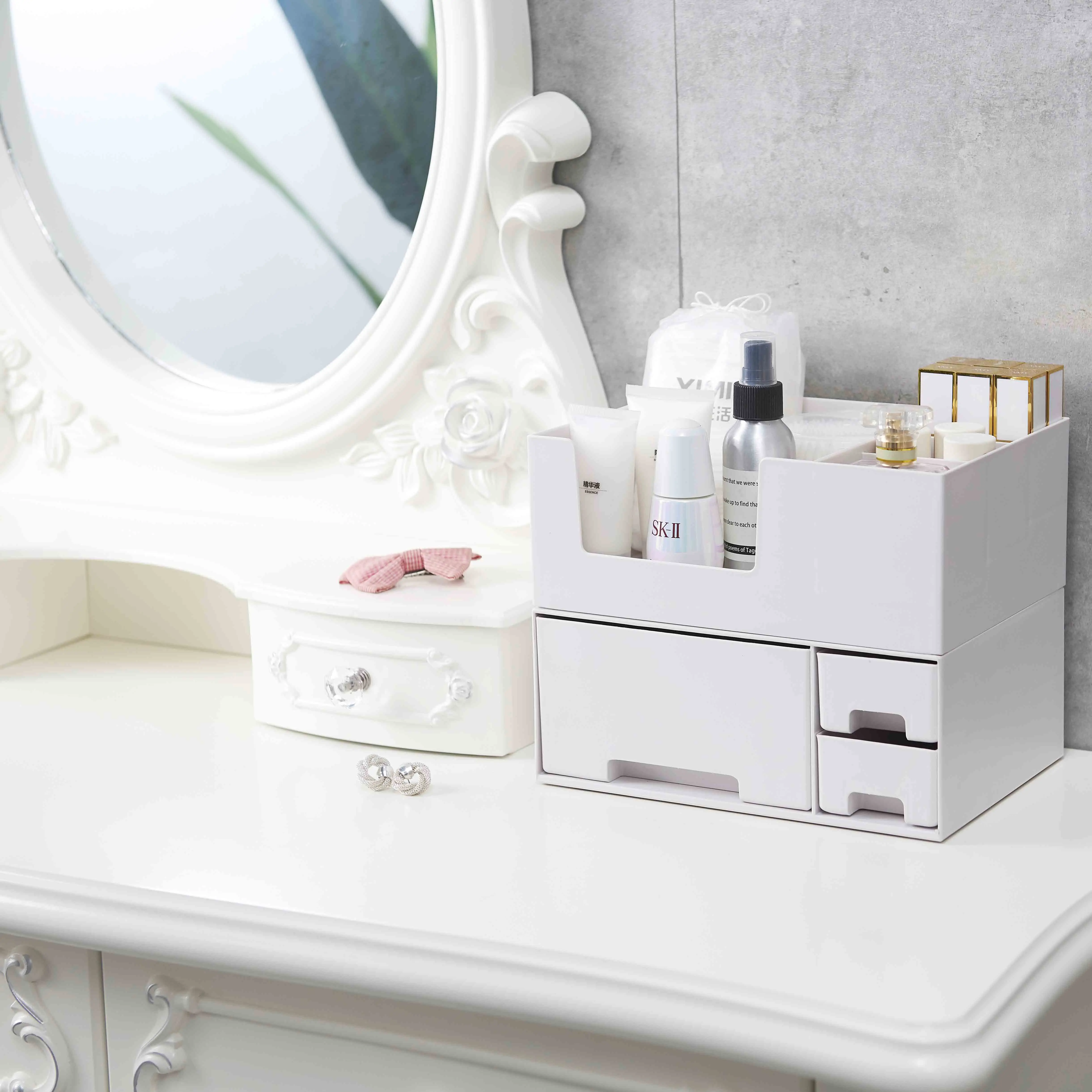 Special Design Home Office Plastic Multi Function Countertop Cosmetic Makeup Drawers Organizer
