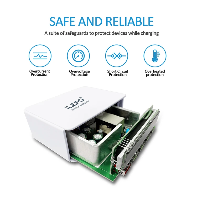 Зарядное устройство ilepo 818 USB 50 Вт QC 3,0, розетка питания с ЖК-дисплеем, 4 порта, Смарт Usb, быстрое зарядное устройство, настенный адаптер, зарядная станция, зарядное устройство USB