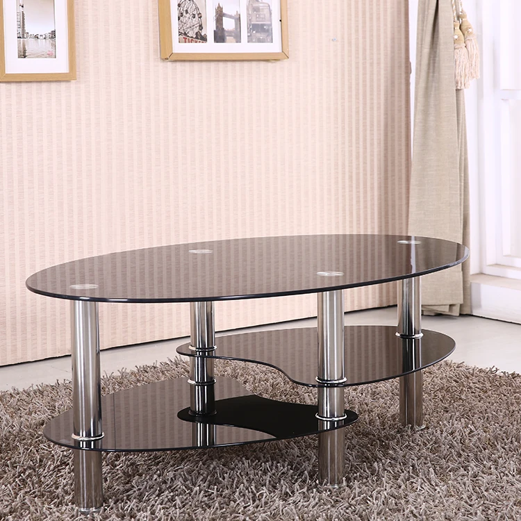 New design latest popular modern black glass top coffee table for living room