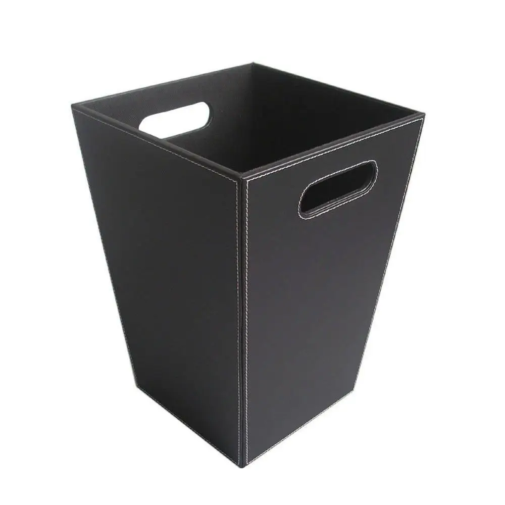 
Classic Leather Trash Cans Waste Paper Basket Storage Bin for Bathroom Kitchen Office and High Class Hotel 