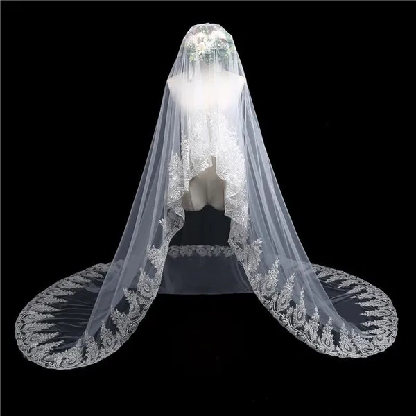 ZH1722Q Charming Bridal Veils Cathedral Length lace Applique With Combs Bride Wedding Veils Hair Accessories