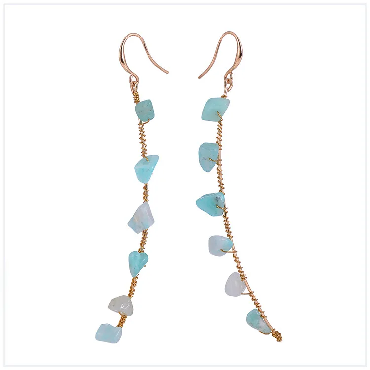 Европа и Америка Преувеличение натуральный камень медь уха провода обмотки Модные женские серьги
