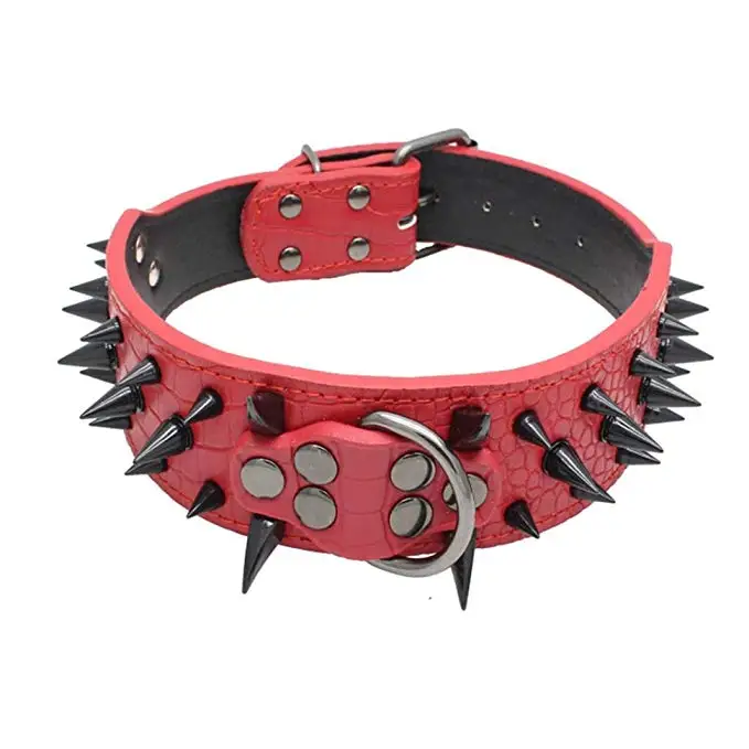 luxury Custom Sharp Spiked Studded Leather Dog Collar Adjustable Durable Pet Training Collars For Large Dog