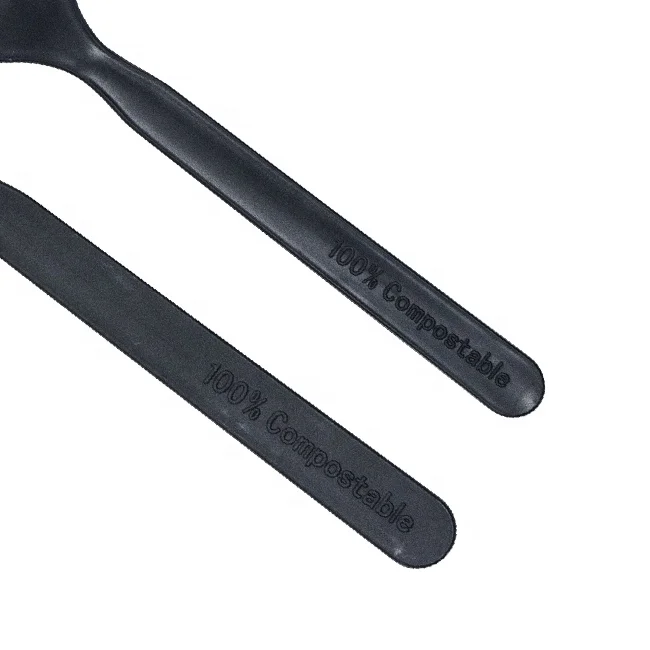 EcoNewLeaf OEM 7 inch Black Disposable Spoon Manufacturer Cheap Eco Friendly pla Big Spoon Wholesale