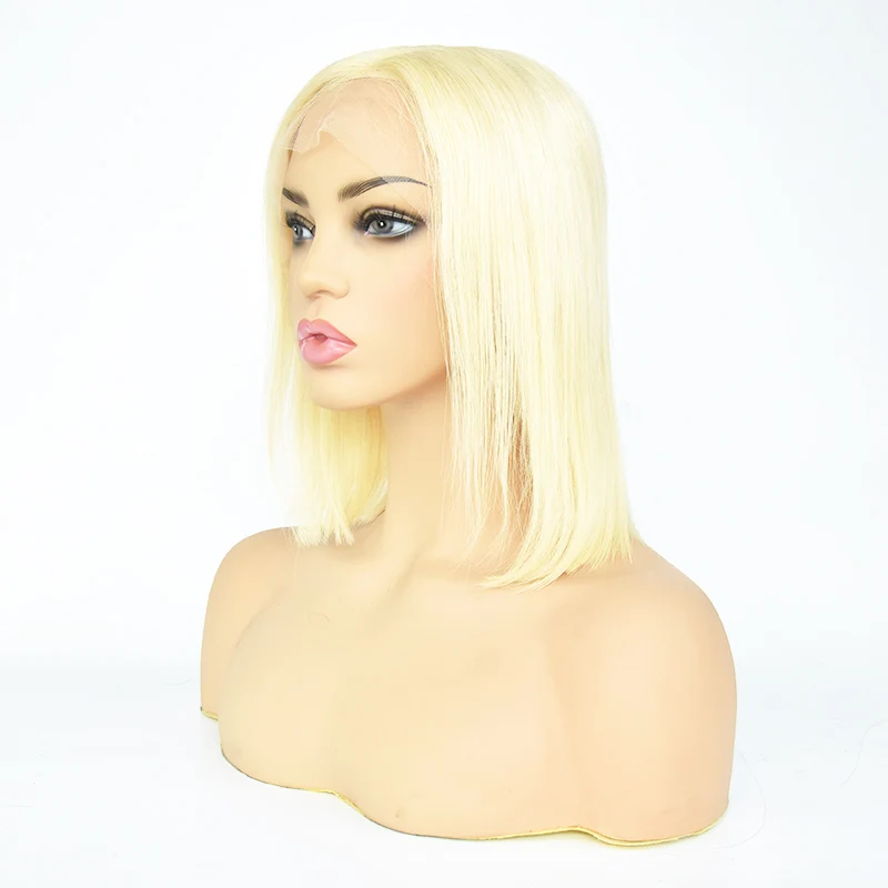 Luxury 613 straight full lace wig blonde bob wig 150% density 14inch indian human hair colored  wigs