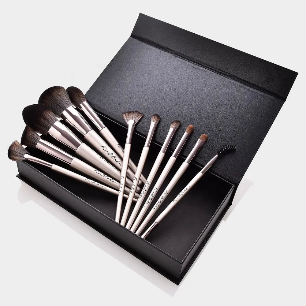 PU bag makeup brush 11pcs silver color black paper box packaging brush 11pcs cosmetic brush Stock now