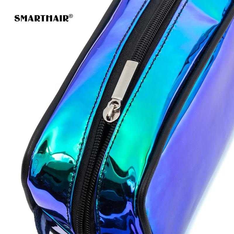
Korean Blue Custom Make Up Holographic Makeup Bag Hologram With Glitter Zipper Rainbow Iridescent TPU Cosmetic Bag Wholesale 