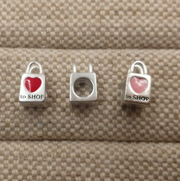 Custom christmas jewelry new year gift pure 925 sterling silver red enamel charm box ornaments with beads for DIY bracelet