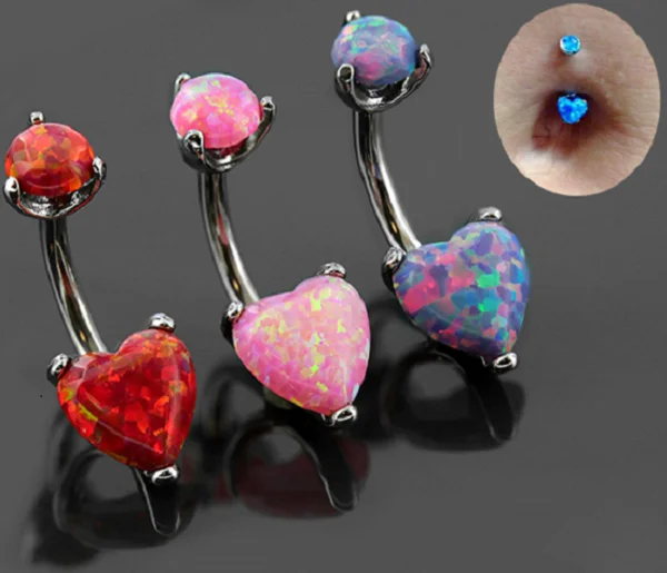 2019 new stainless steel 14G opal heart opal belly navel ring