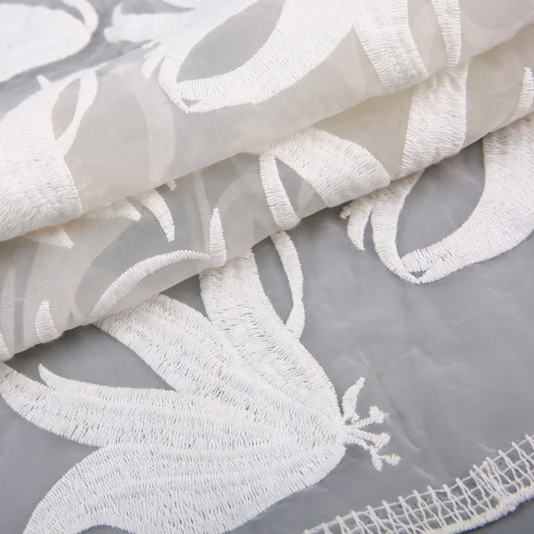 HA-12728 China supplier nylon cotton cheap embroidered organza fabric white for clothes
