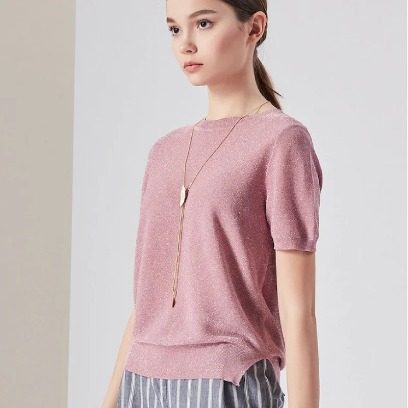 Spring Summer Custom Women Shaker Knit Design Short Sleeve Sweater