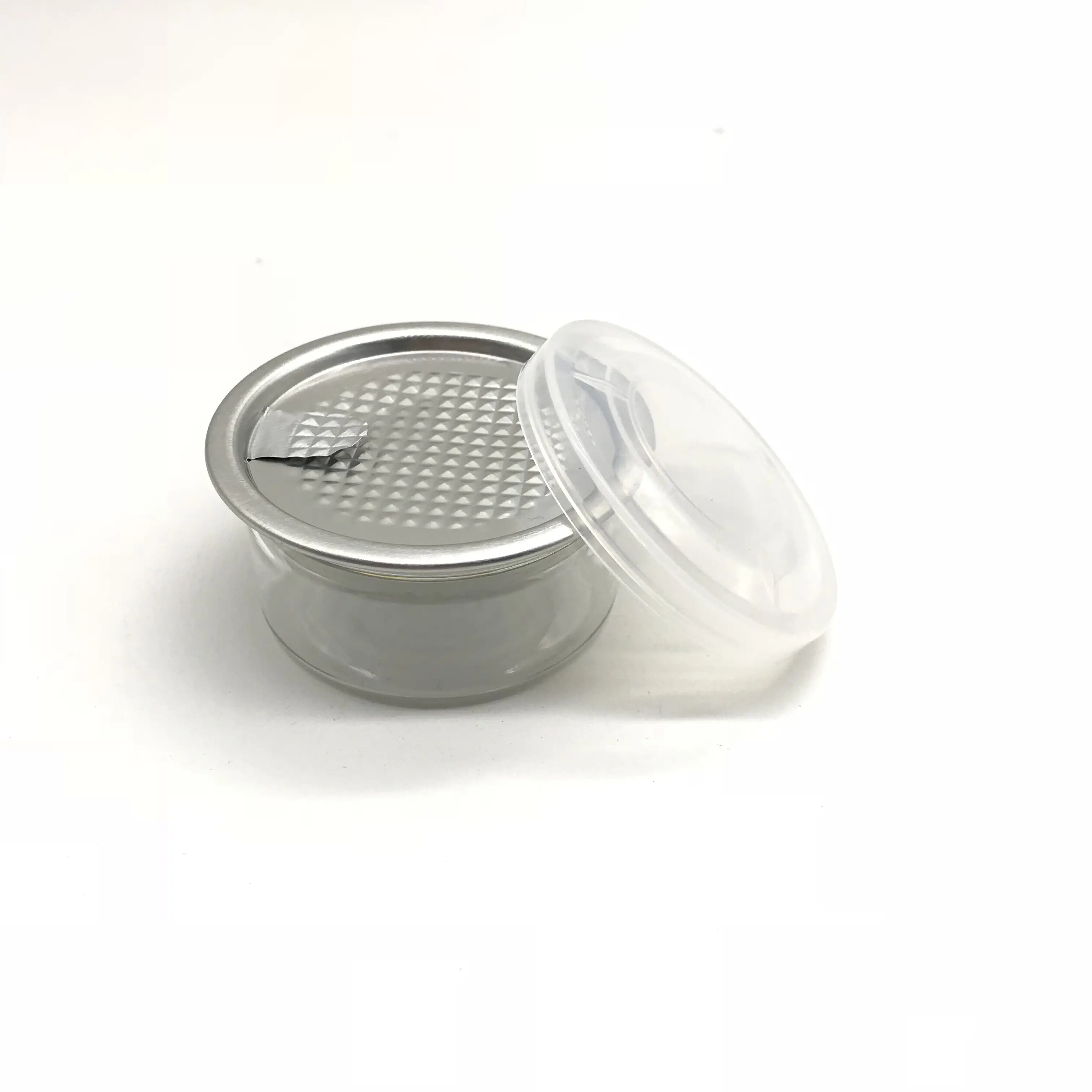 2oz small plastic cans with eoe lids clear 55ml PET easy open can
