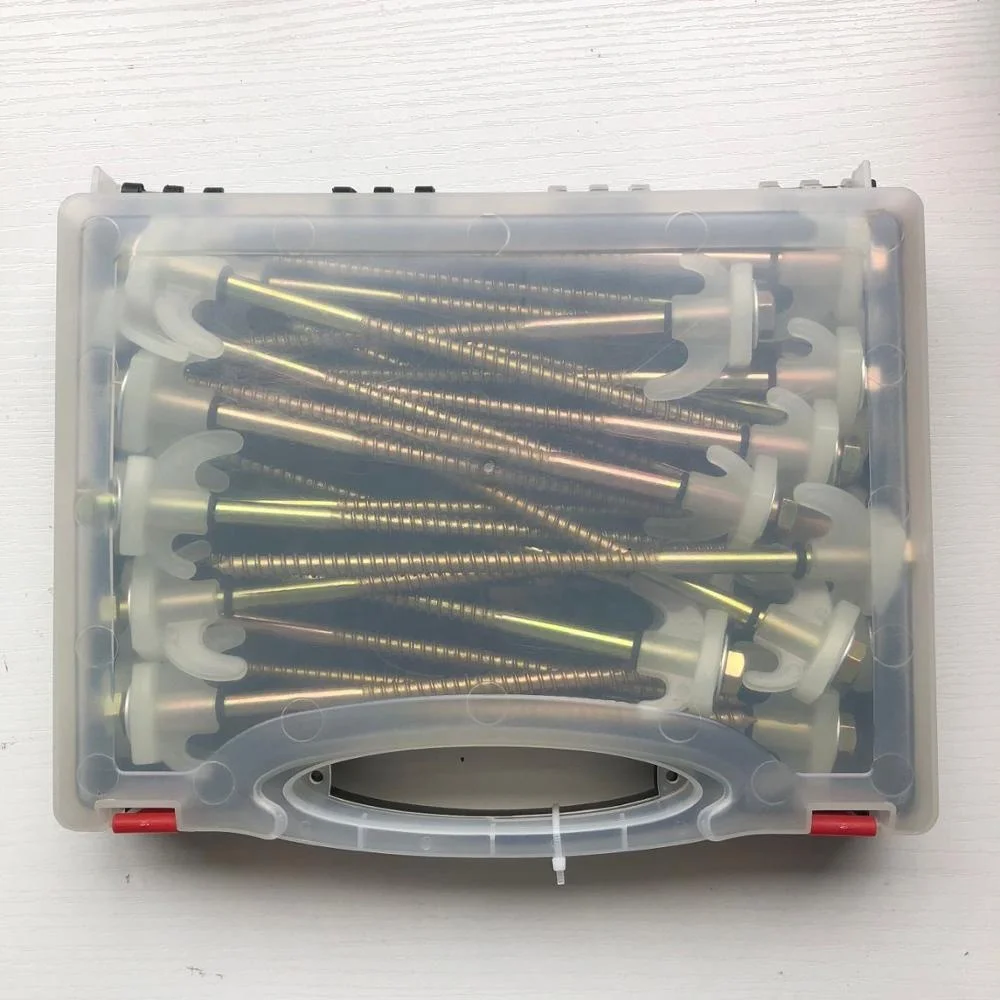 Promotional screw tent peg tent stake with plastic storage box for outdoor camping