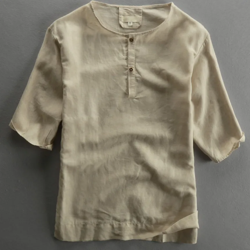 Wholesale China style   organic hemp  t shirt/ organic Linen t shirt for men casual