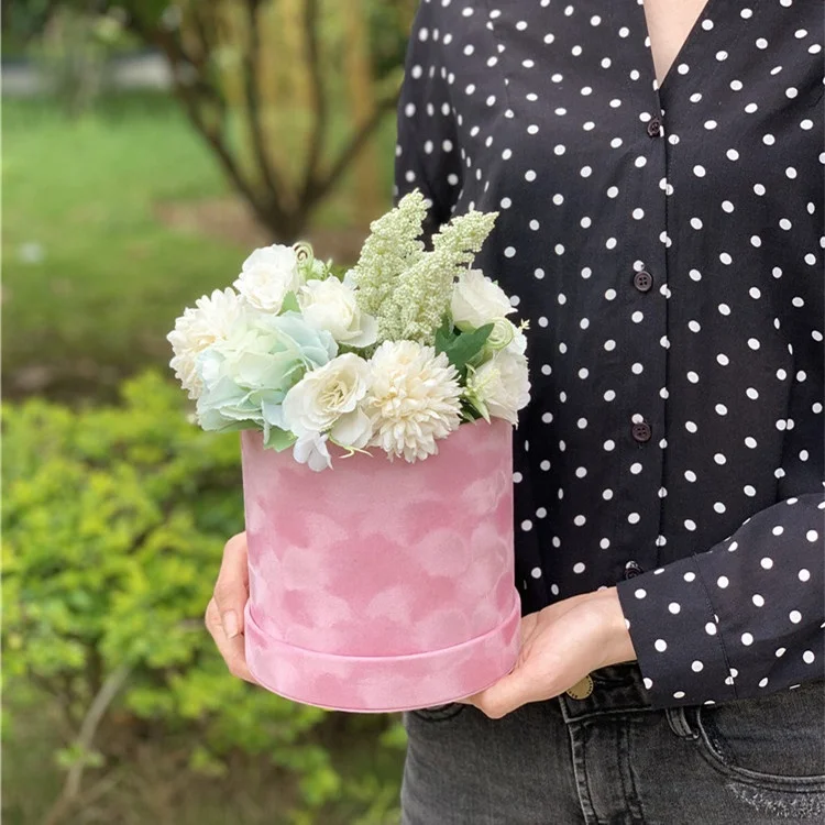 Wholesale Suede Luxury Round Flower Box, Velvet Box For Rose Packing
