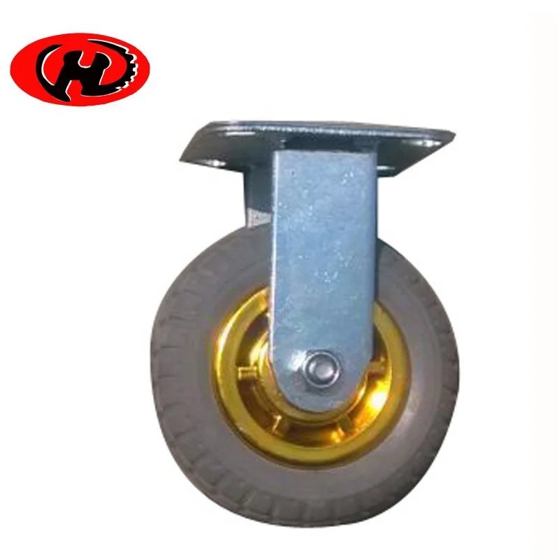 High elasticity gray rubber shock absorbing mute wheel  Grey High Elastic Rubber Casters with golden rim