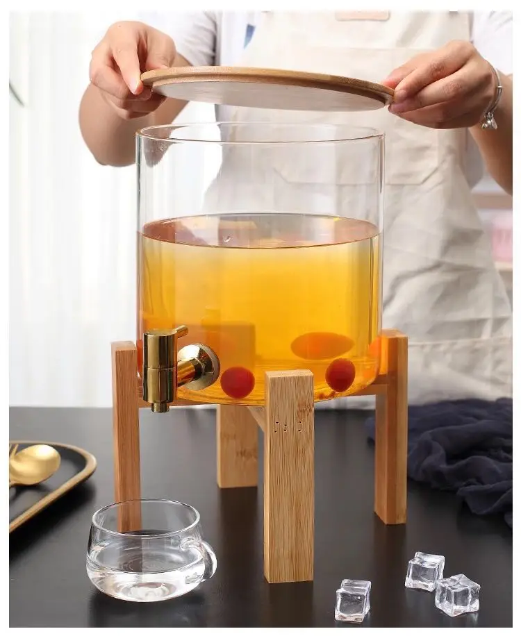 self-service beer beverage barrel Heat-resistant water glass juice jar with faucet