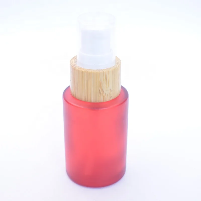 Китай производителей Лидер продаж плоское плечо 30 мл матовый красный стекло бутылка с спрей бамбук для косметической сыворотки