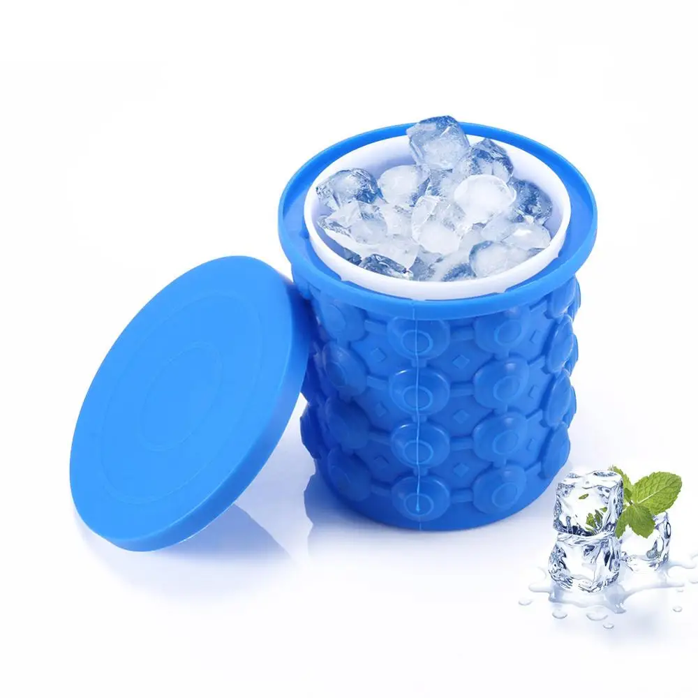 2019 Hot Selling Silicone Ice Bucket, 2 in 1 Space Saving Ice Cube Maker, Portable Silicon Rubber Ice Bucket with lid