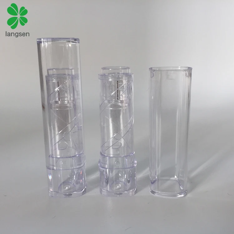 Recycled plastic clear lipstick tube for lipstick lip balm, square shaped lip balm tube container low MOQ