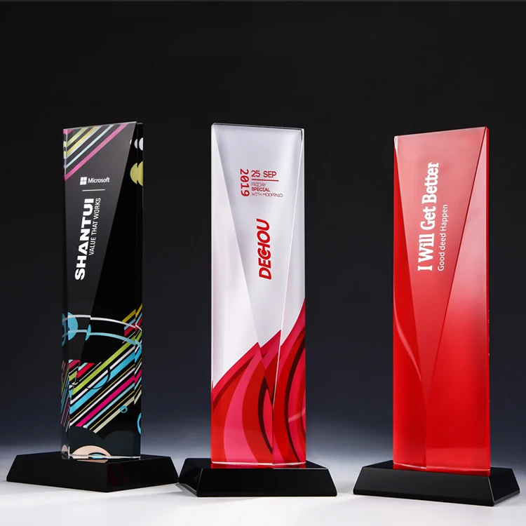 
popular Red Crystal Award Glass Pillar Colored Trophy 