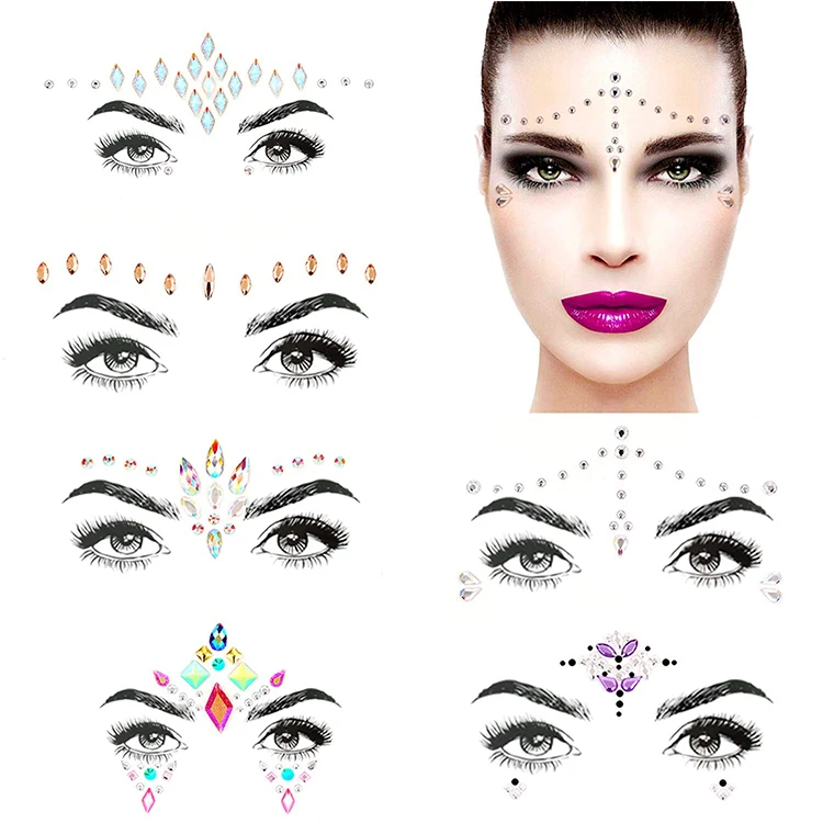 Fashion custom design rhinestone jewels temporary tattoo face gem makeup sticker for party