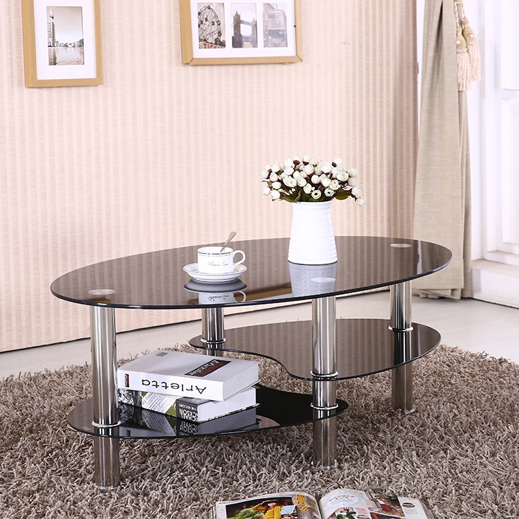 New design latest popular modern black glass top coffee table for living room