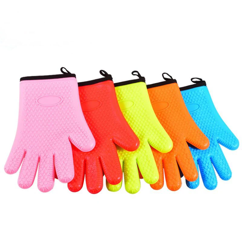 JY 148G Silicone Oven Grill Mitts and Potholders with Soft Inner Lining Protect Fingers Hands and Wrists from Burns Gloves