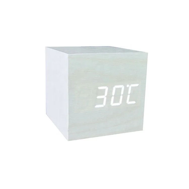  Рекламный Настольный цифровой термометр с различными цветными шрифтами температура время и дата Деревянный Будильник