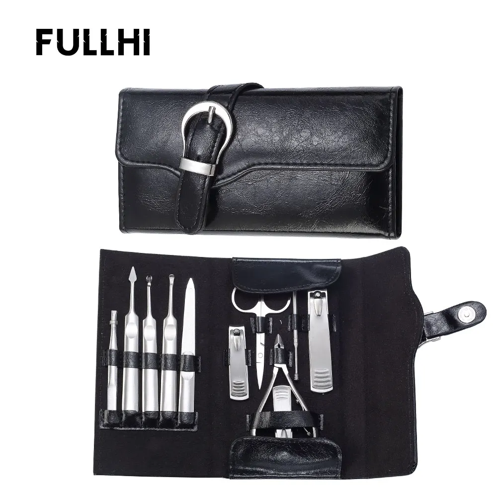 FULLHI 11 in 1 Manicure Set Stainless Steel Nail Kit Nail File Clippers Pedicure Scissors Nail Art Tool Manicure Tools with Case
