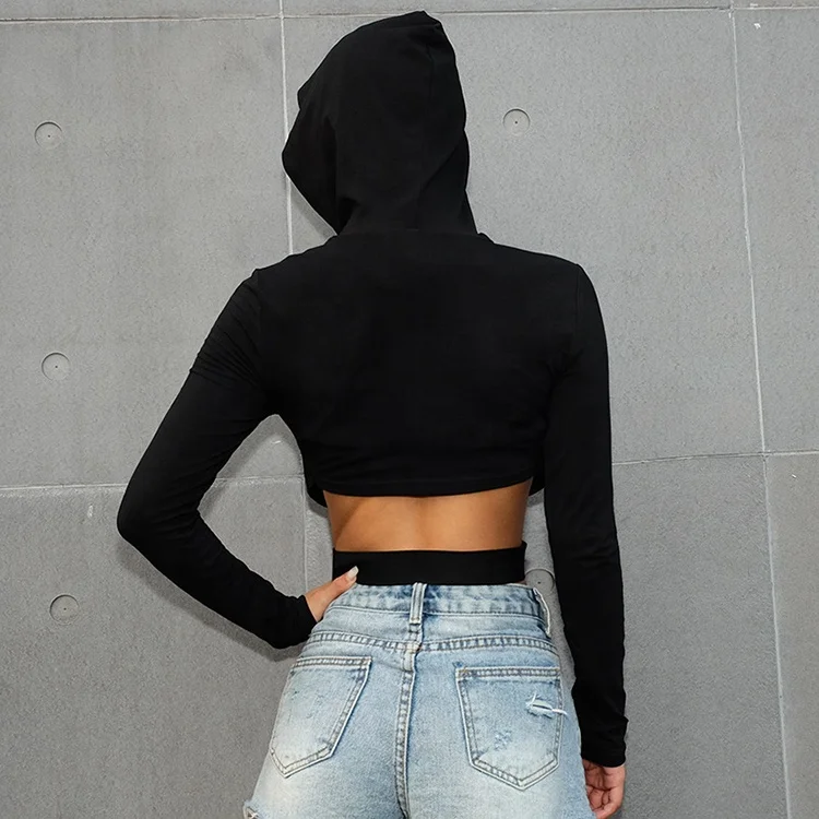 
Black Cross Hollow Long Sleeve Hoodie,Zipper Crop Top Sexy Tank Top Women Sports Wear 