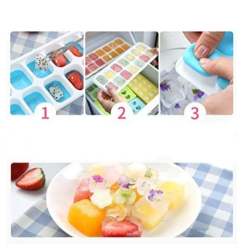 Easy Release Silicone 14-Ice cube Trays Silicone Ice Cube Mould with Spill-Resistant Removable Lid