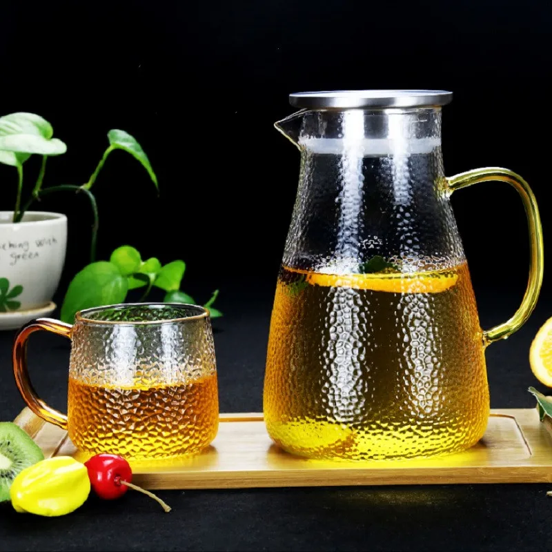 Wholesale Borosilicate Frosted Glass Water Jug 1.5l With Stainless Steel Strainer Lid