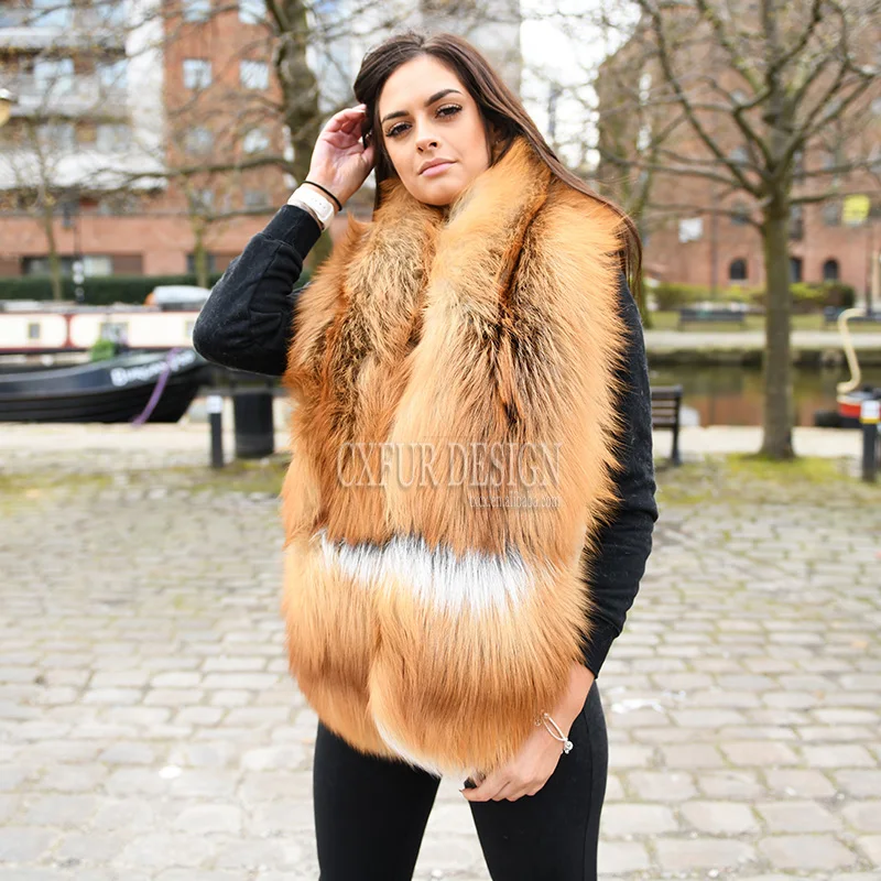 
CX B 20 Wholesale European Women Big Size Luxury Real Red Fox Real Fur Shawl 